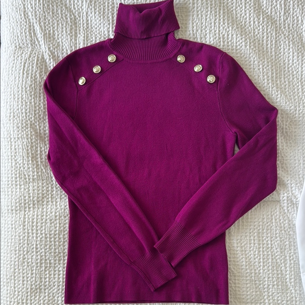 Purple Cowl Neck Sweater with Knit Fabric
